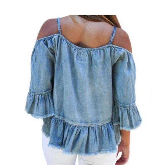 Soulmates Tops - Soulmates Chambray Cold Shoulder Top Size L